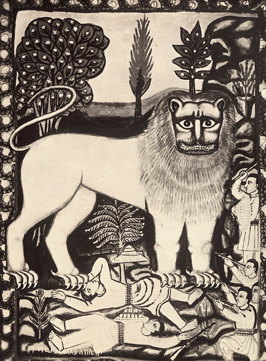 „Birodalom építése” a fasiszta korban: Júda oroszlánját ábrázoló festmény, 1936.09.05. (f/w fotó) alkotó: Modestino Baldinetti