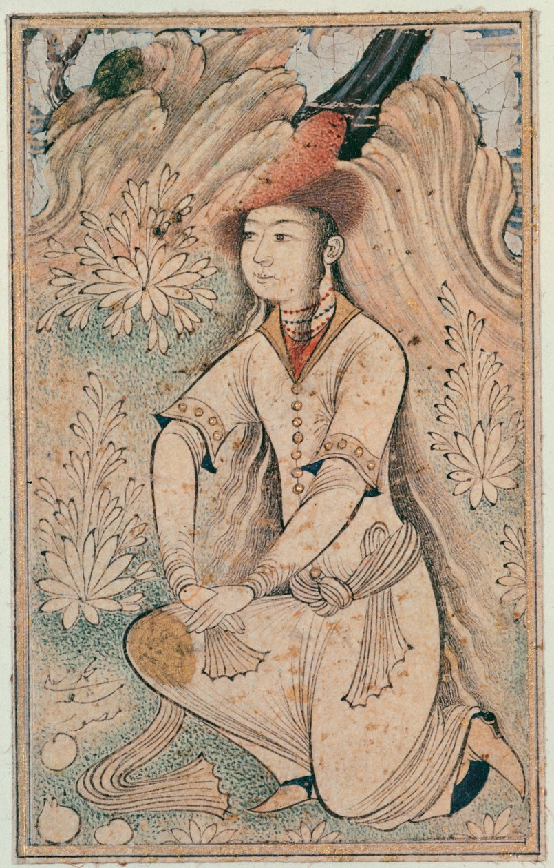Prémes motorháztetős lány, Qazvin Iskola, Safavid-dinasztia alkotó: Mohammedi