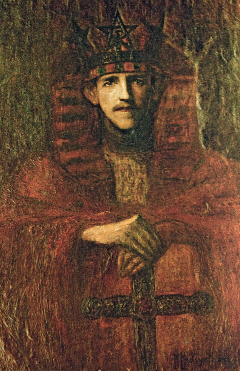 Samuel Liddell MacGregor Mathers (1854-1918) a rituális mágiával kapcsolatos ünnepi díszekben, 1895 körül (olaj, papír) alkotó: Moina Mathers