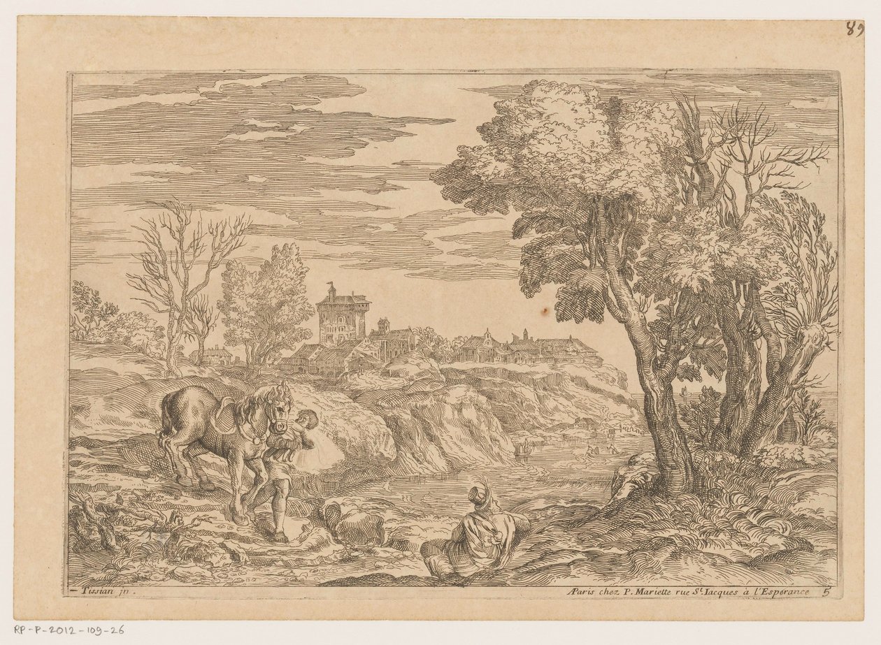 Táj egy folyón átkelő lóval Tájképek Tizian után (sorozat címe) alkotó: Moise Jean Baptiste Fouard
