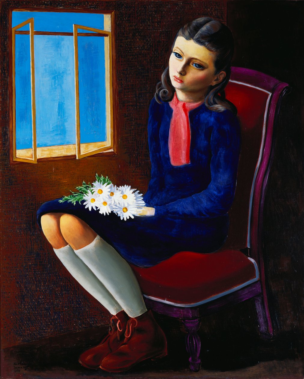 Egy fiatal lány ül Margitokkal alkotó: Moise Kisling