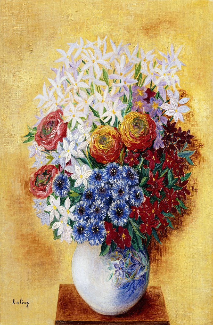 Virágcsokor sárga háttér előtt; Bouquet au Fleurs sur Fond jaune, 1934 körüli (olaj, vászon) alkotó: Moise Kisling