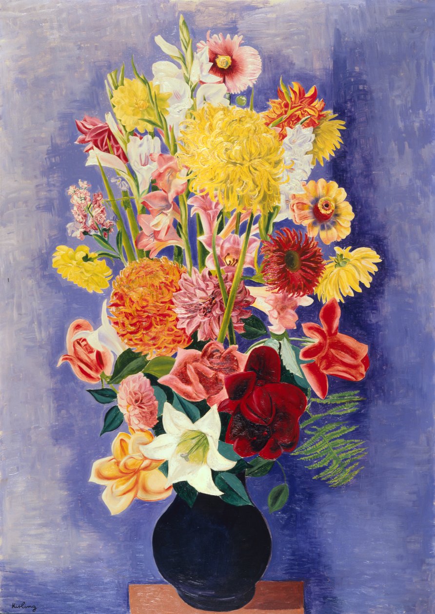 Dáliák, rózsák, gladióliliák és liliomok alkotó: Moise Kisling