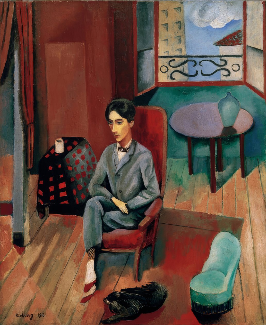 Jean Cocteau ül a műtermében alkotó: Moise Kisling