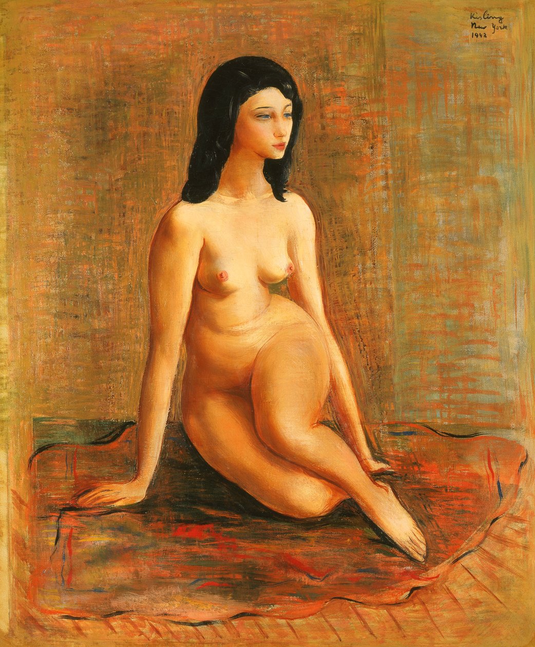 Ülő akt; Nu Assis alkotó: Moise Kisling