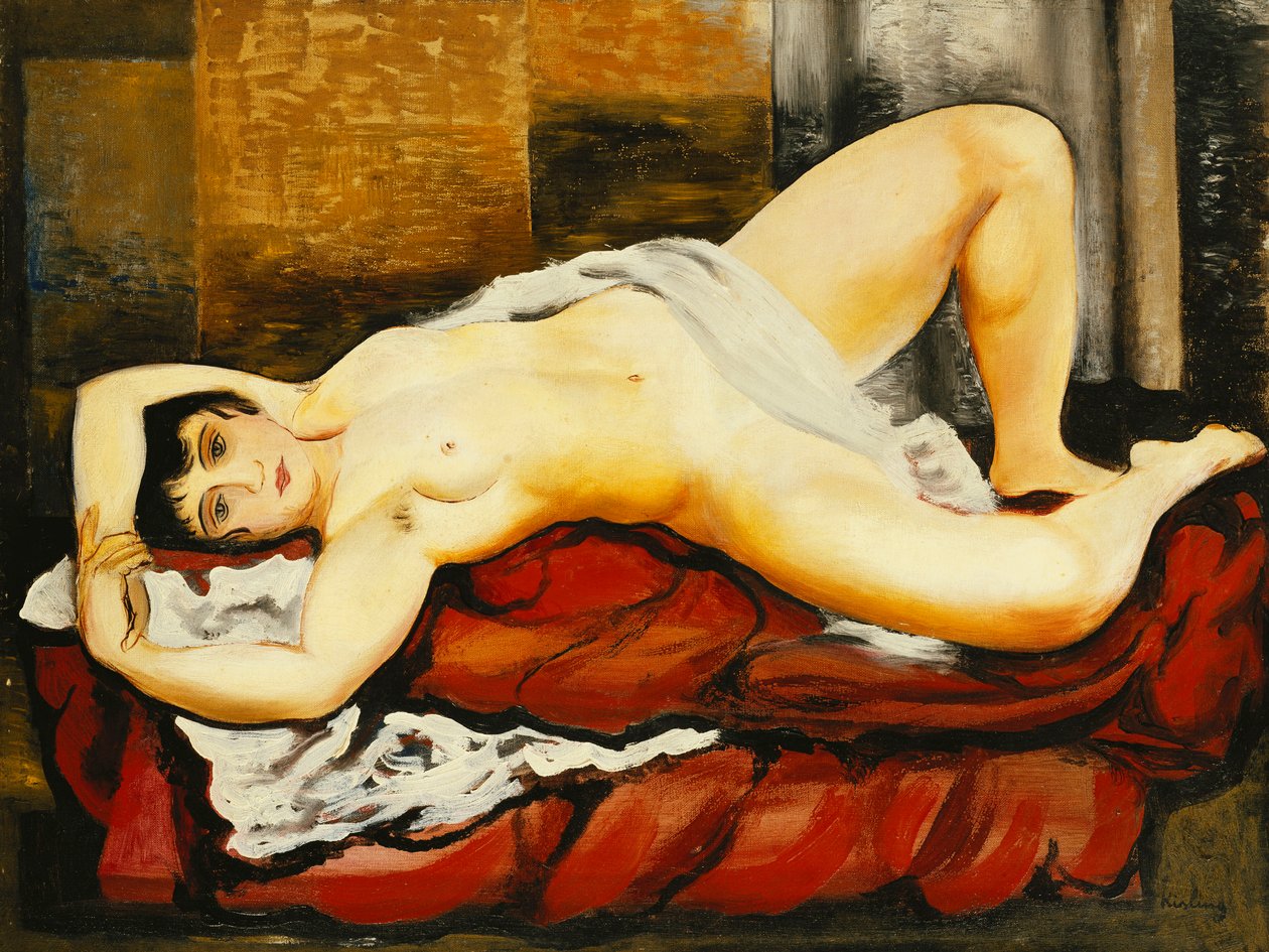 Akt fehér lepedőben; Nu Couche au Drap Blanc alkotó: Moise Kisling