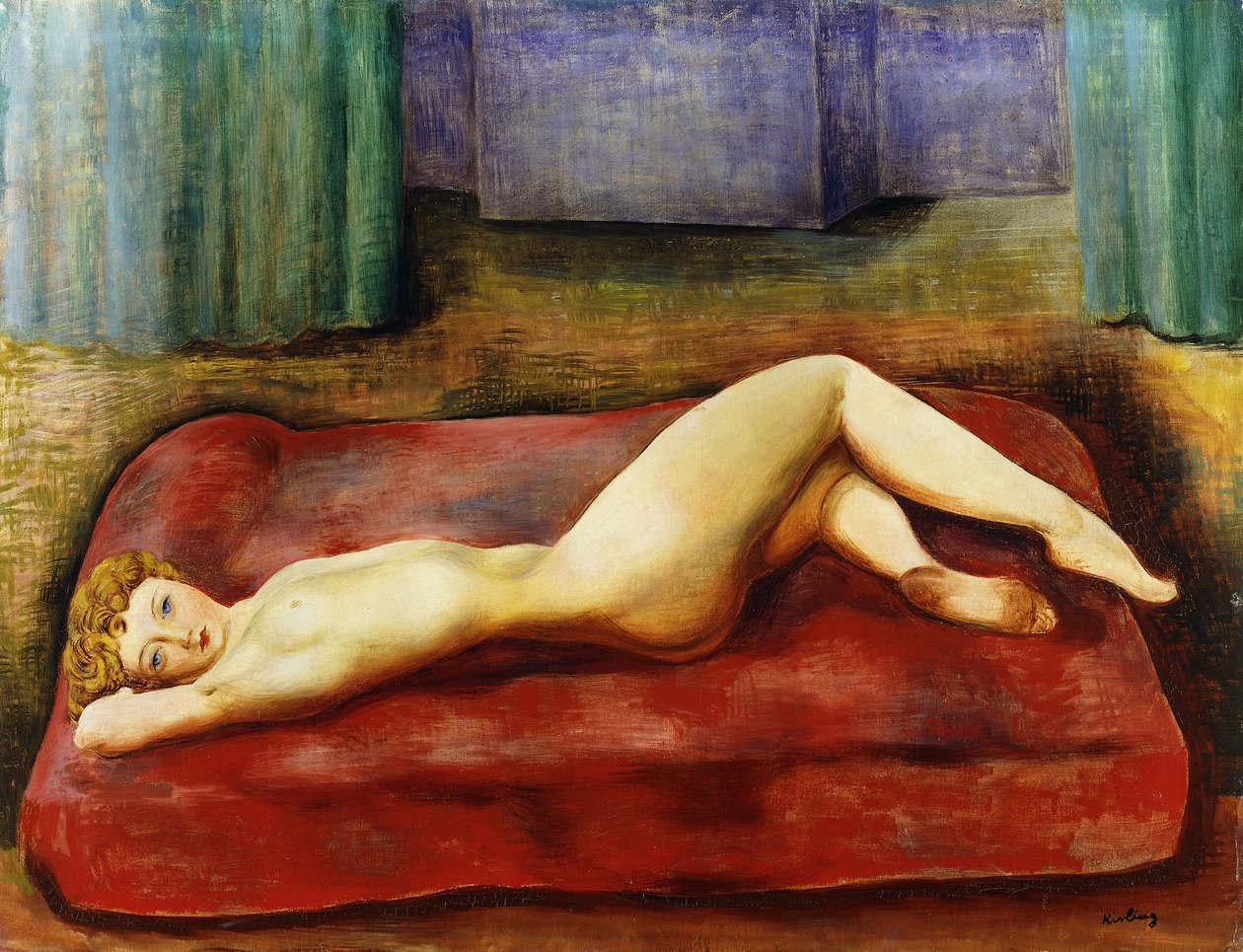 Akt a vörös ágyon; Nu au Lit Rouge alkotó: Moise Kisling