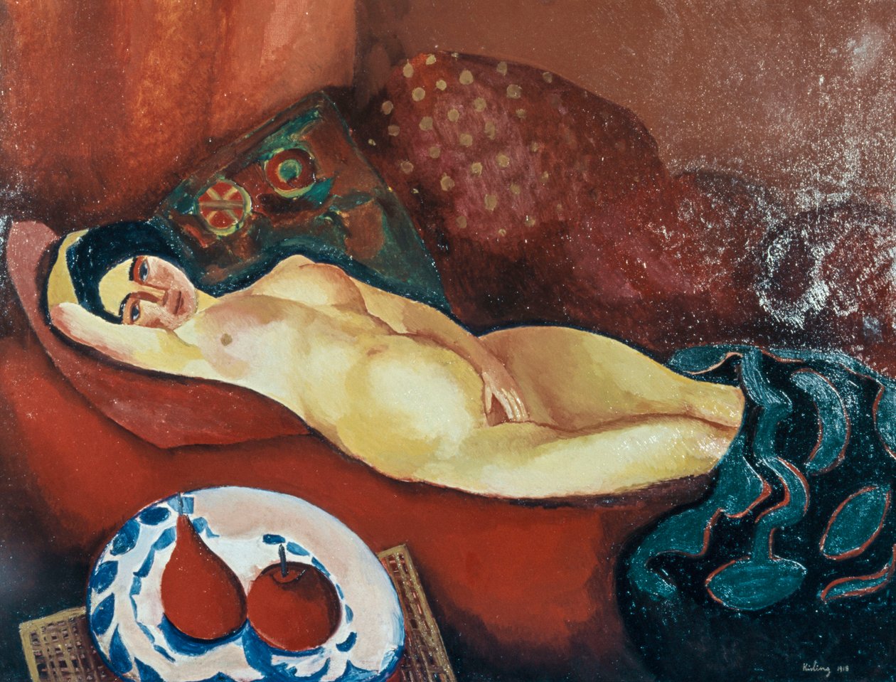 Akt vörös kanapén (olaj, vászon) alkotó: Moise Kisling