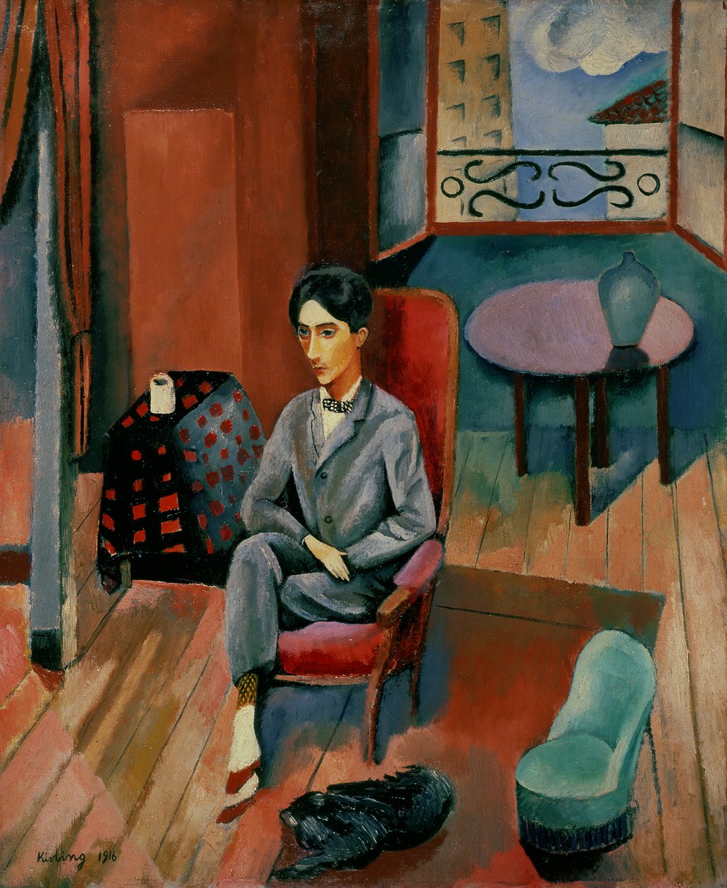 Jean Cocteau portréja a műtermében ülve alkotó: Moise Kisling