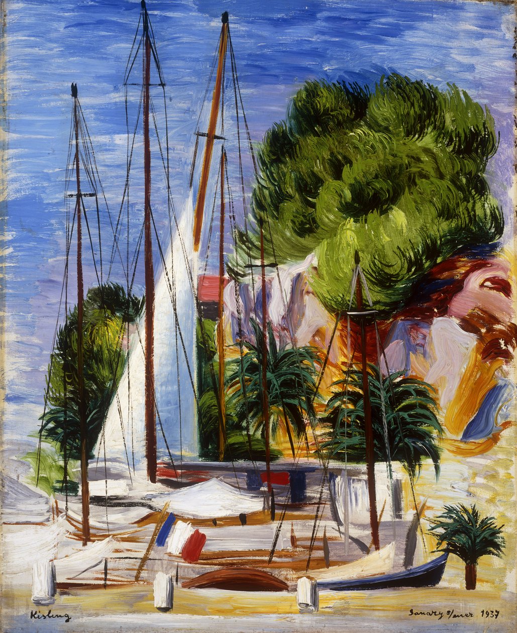 Vitorlás hajók Sanary kikötőjében; Voiliers dans le Port de Sanary alkotó: Moise Kisling