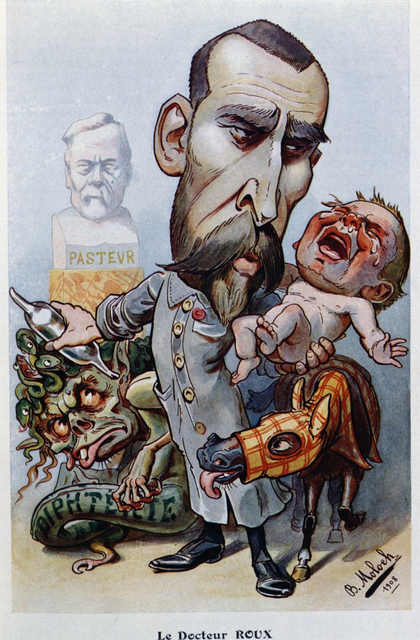 Dr. Emile Roux (1853-1933) és a diftéria, a Chanteclairből, 1908 alkotó: Moloch