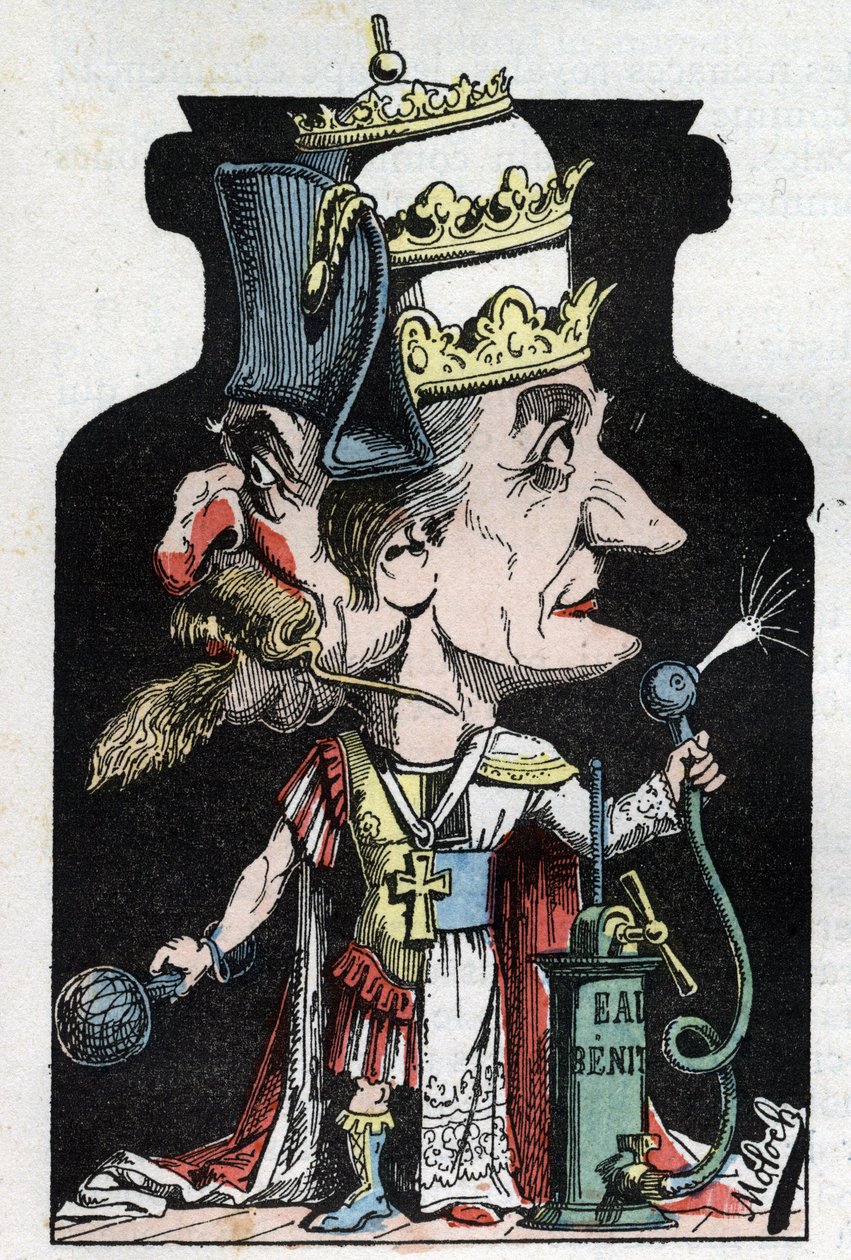 Az 1801-es Allegorie du Concordat (VII. Pius és Bonaparte jele), amelyet Moloch jelképez, mint kompressziós eszközt III. Napóleonnal és a pápával. alkotó: Moloch