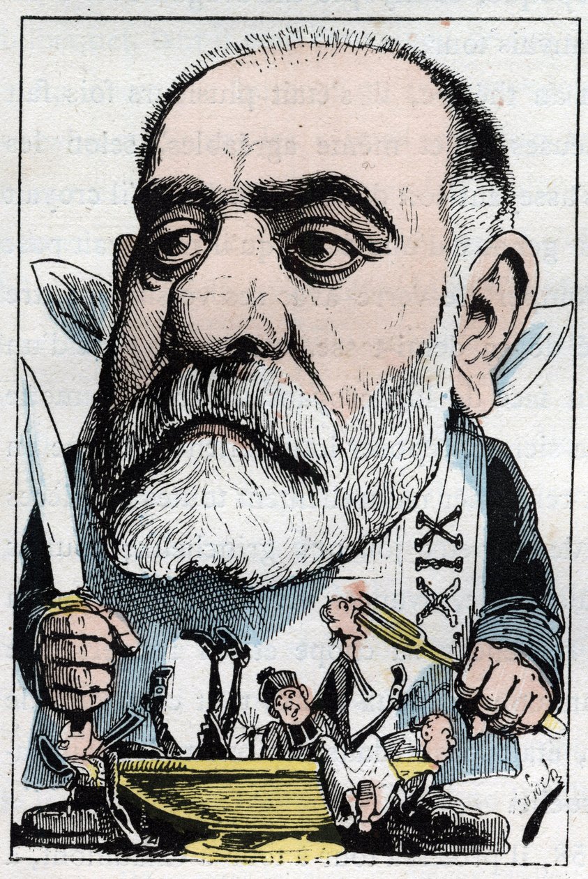 A drámai kritikus Francisque Sarcey-t (1827-1899) ábrázoló rajzfilm alkotó: Moloch