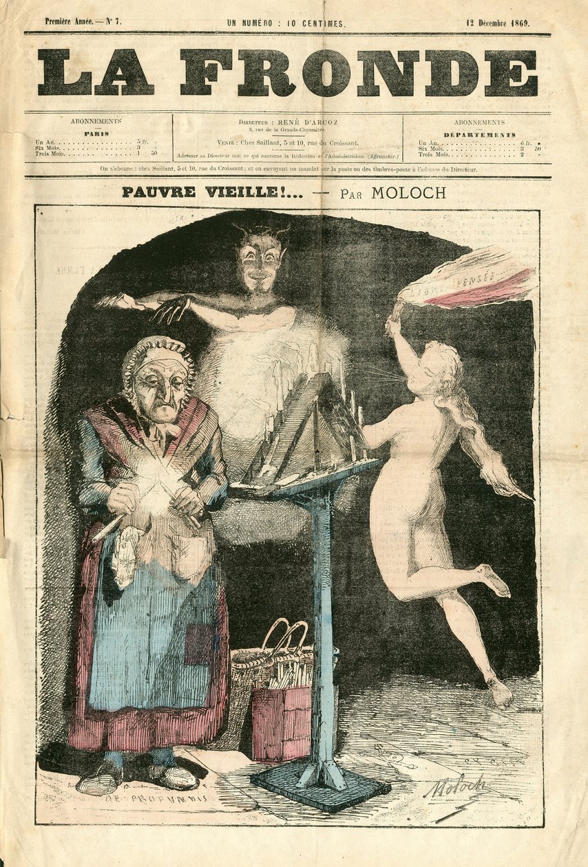 A „La Fronde (1869-1870)” borítója, 7. szám, színes szatirikus alkotó: Moloch