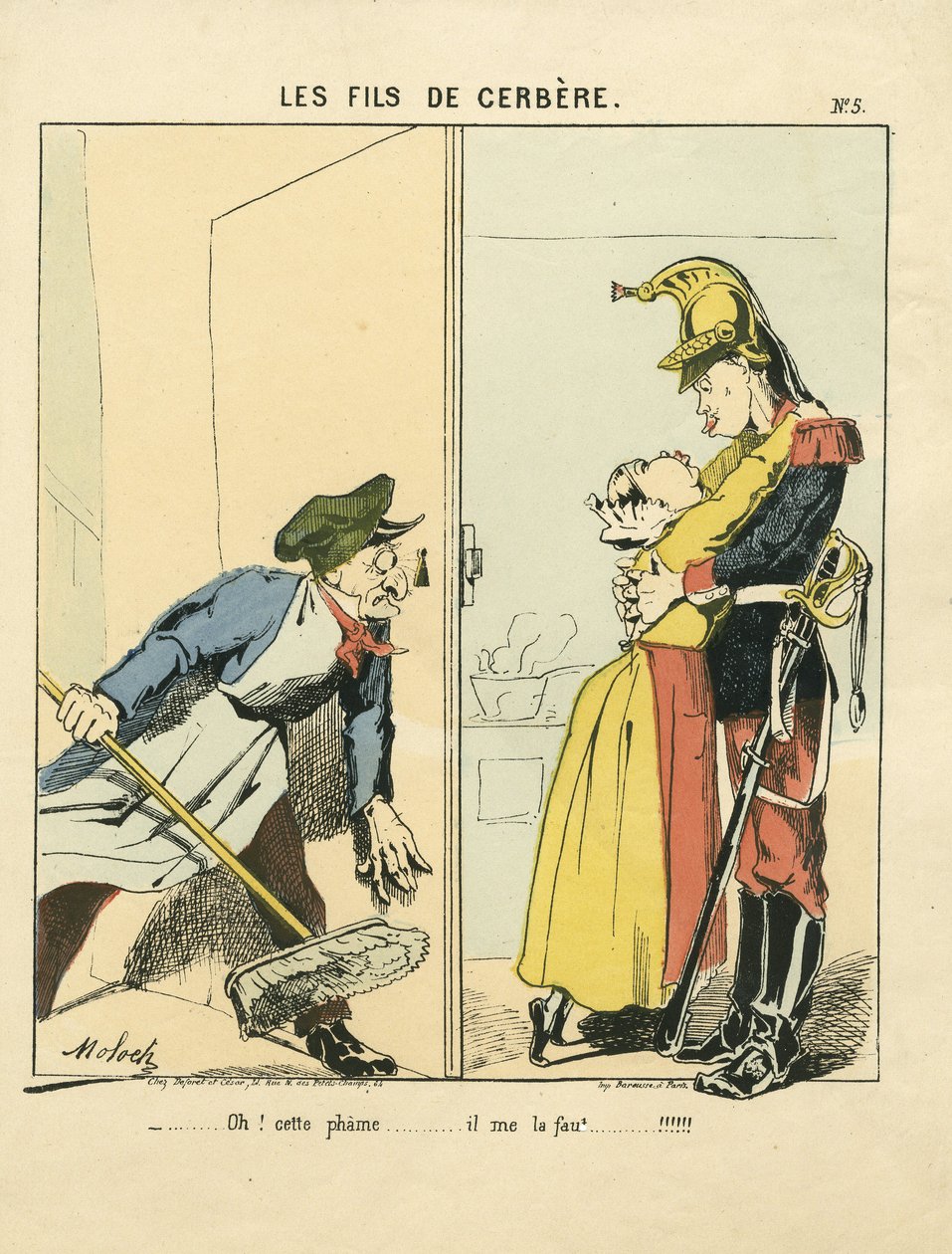 Repülő levél, 5. szám, Szatirikus színekben: Les fils de cerbere - Commune de Paris/War/Siege, Amour - Illusztráció: Moloch (1849-1909) alkotó: Moloch