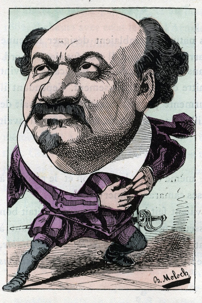 Francois Pierre VILLARET (1830-1896) portréja, az opera tenorja 1863 és 1882 között a Touchatout „Le Trombinoscope”-jában, B. Moloch karikatúrája 1882-ből (1849-1909). Magángyűjtemény. alkotó: Moloch