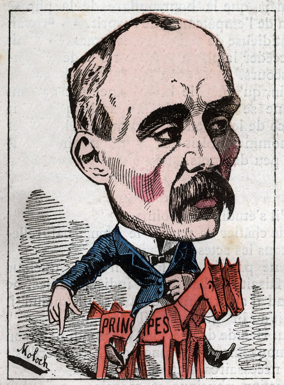 Georges Clemenceau (1841-1929) politikus portréja a Touchatout „Le Trombinoscope”-jában, B. Moloch karikatúrája 1882-ből (1849-1909). Magángyűjtemény. alkotó: Moloch