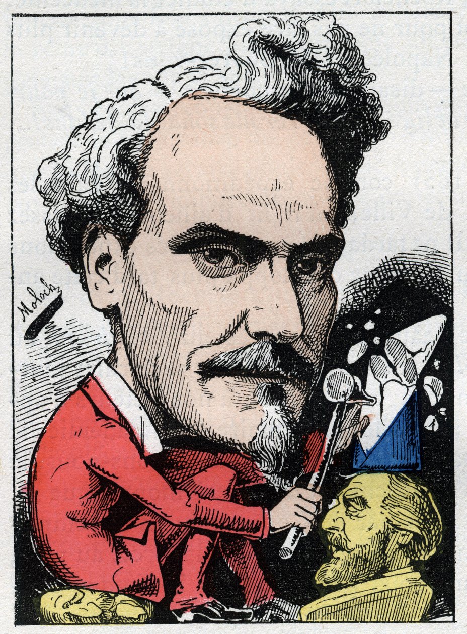 Henri de Rochefort (1831-1913) portréja, Marquis de Rochefort, újságíró, politikus és író a Touchatout "Le Trombinoscope" című filmjében, B. Moloch rajzfilmje 1882-ből (1849-1909). Magángyűjtemény. alkotó: Moloch