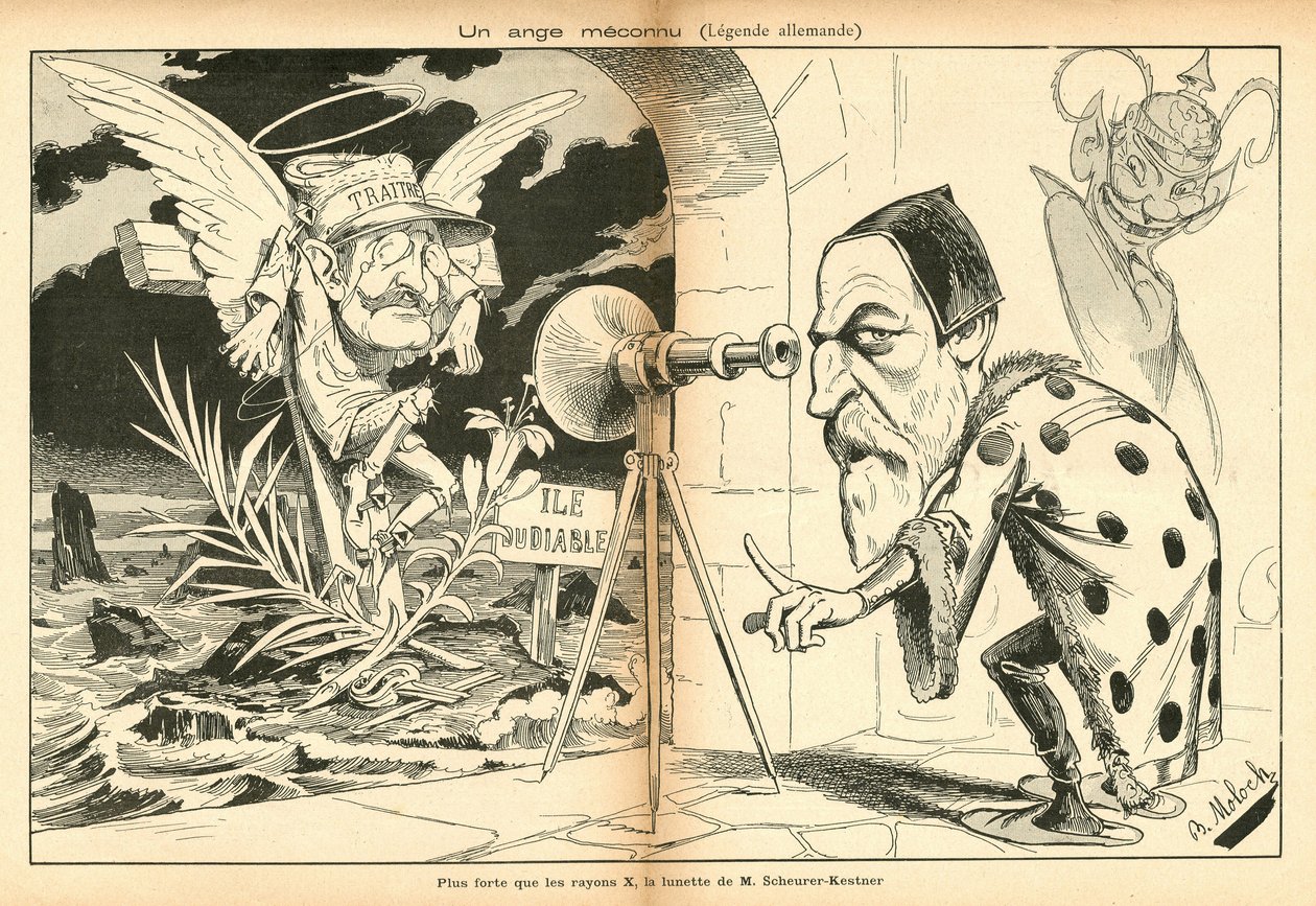 The Image for Laughter, 4. szám, 1897_11_13 körül - Alphonse Hector Columbus, B. Moloch vagy Moloch (1849-1909) illusztrációja: Ismeretlen angyal - Dreyfus-ügy, Ördög-sziget - Dreyfus Alfred, Scherer-Kestner Auguste alkotó: Moloch