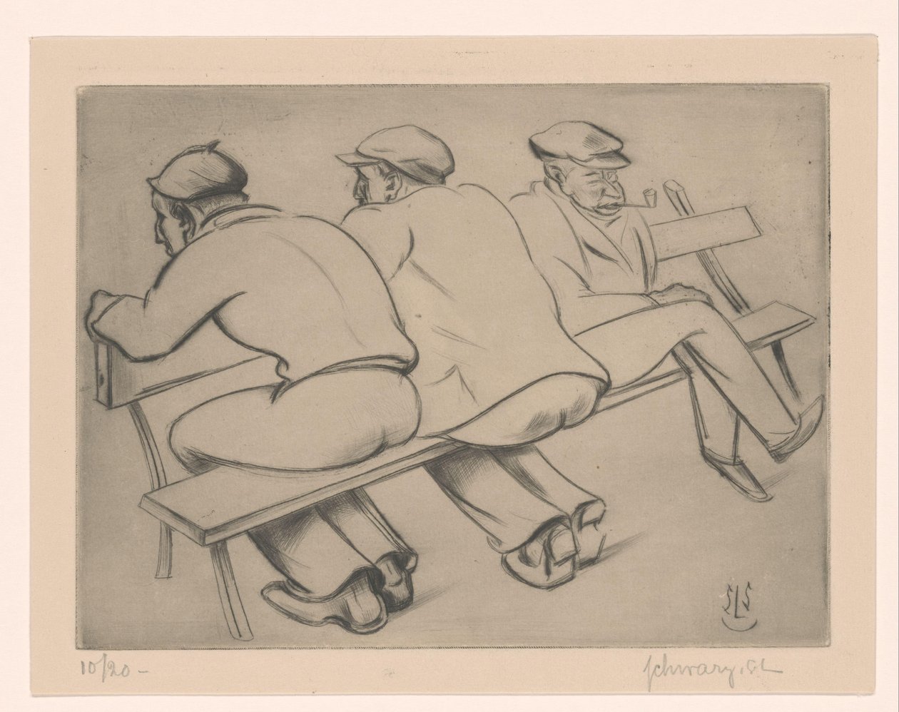 Három férfi egy kanapén alkotó: Mommie Schwarz (signed by artist)