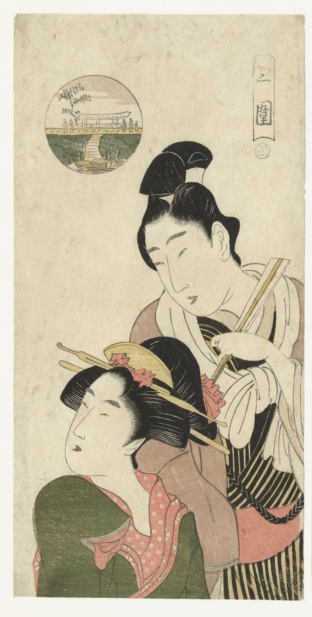Férfi és nő azon gondolkodnak, hogy meglátogassák Mimegurit Mimeguri (cím az objektumon) alkotó: Momokawa Chôki (attributed to)