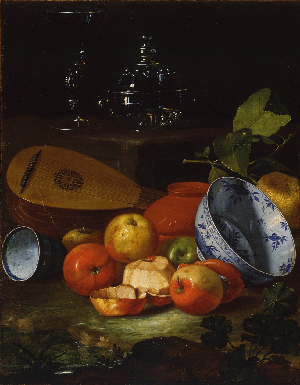 Mandolin, csésze és tál, porcelán, alma, 1706 alkotó: Monari