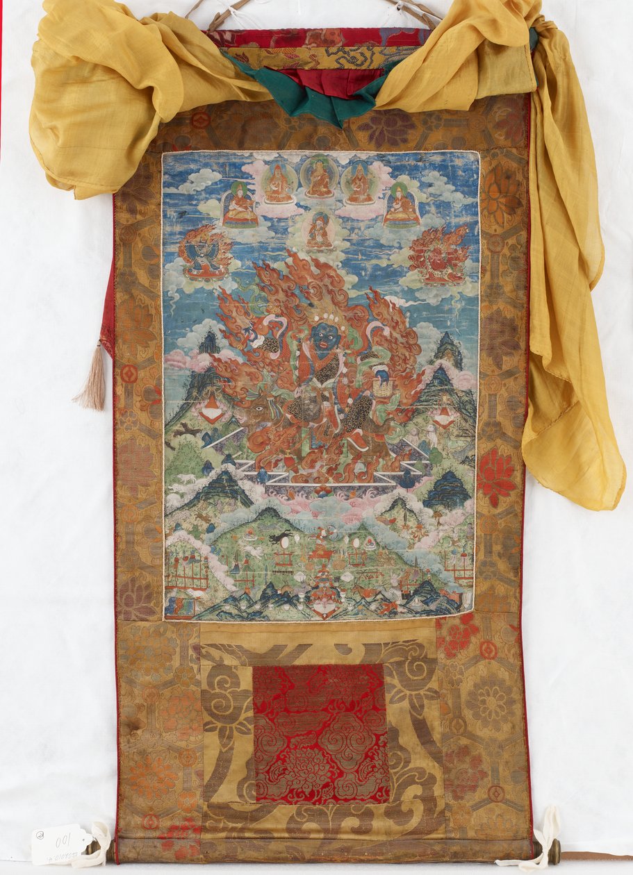 Damjen Garwa Nagpo, 19. század közepe (ásványi pigmentek méretű pamuton, eredeti Qing brokát tartók, eredeti porvédő, mongol bojt és rúd kupakkal) alkotó: Mongolian School
