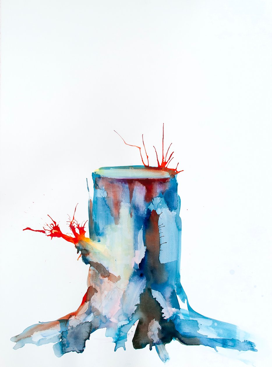 Red Shoots, 2020 (tinta, répalé és akvarell Bockingford papírra) alkotó: Monica Perez Vega