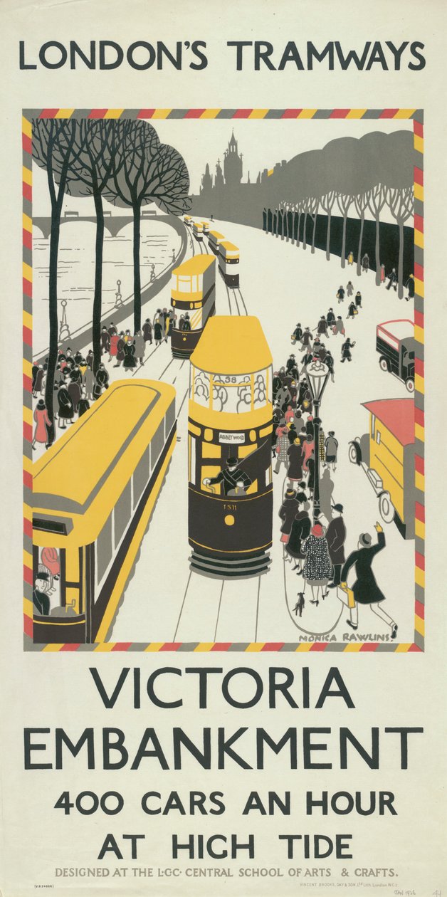 „Victoria Embankment”, London Megyei Tanács LCC Tramways plakátja, 1926 alkotó: Monica Rawlins