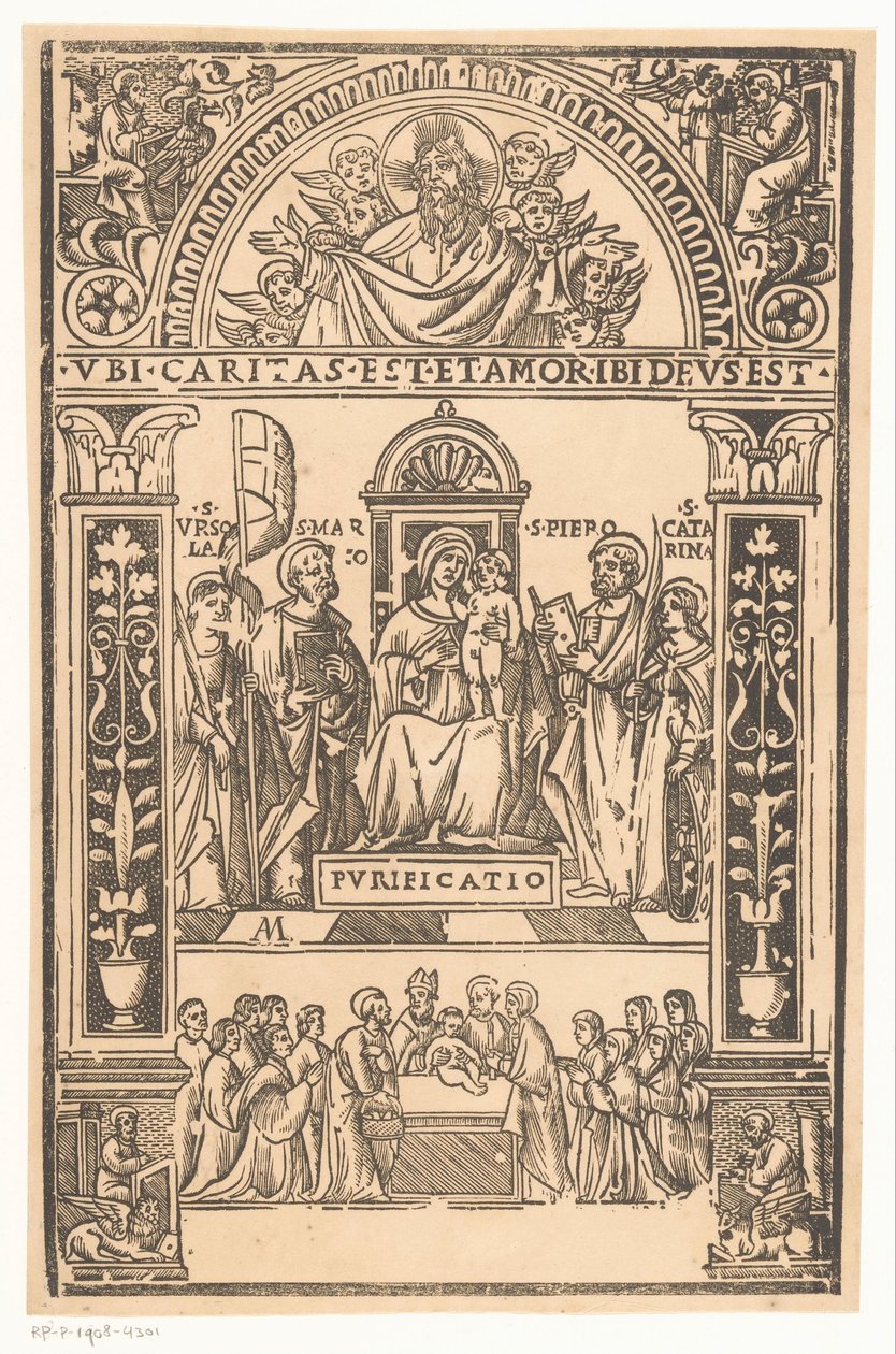 Mária gyermekével és szentekkel Szent beszélgetés Sacra Conversazione alkotó: Monogrammist AM (prentmaker 16e eeuw)