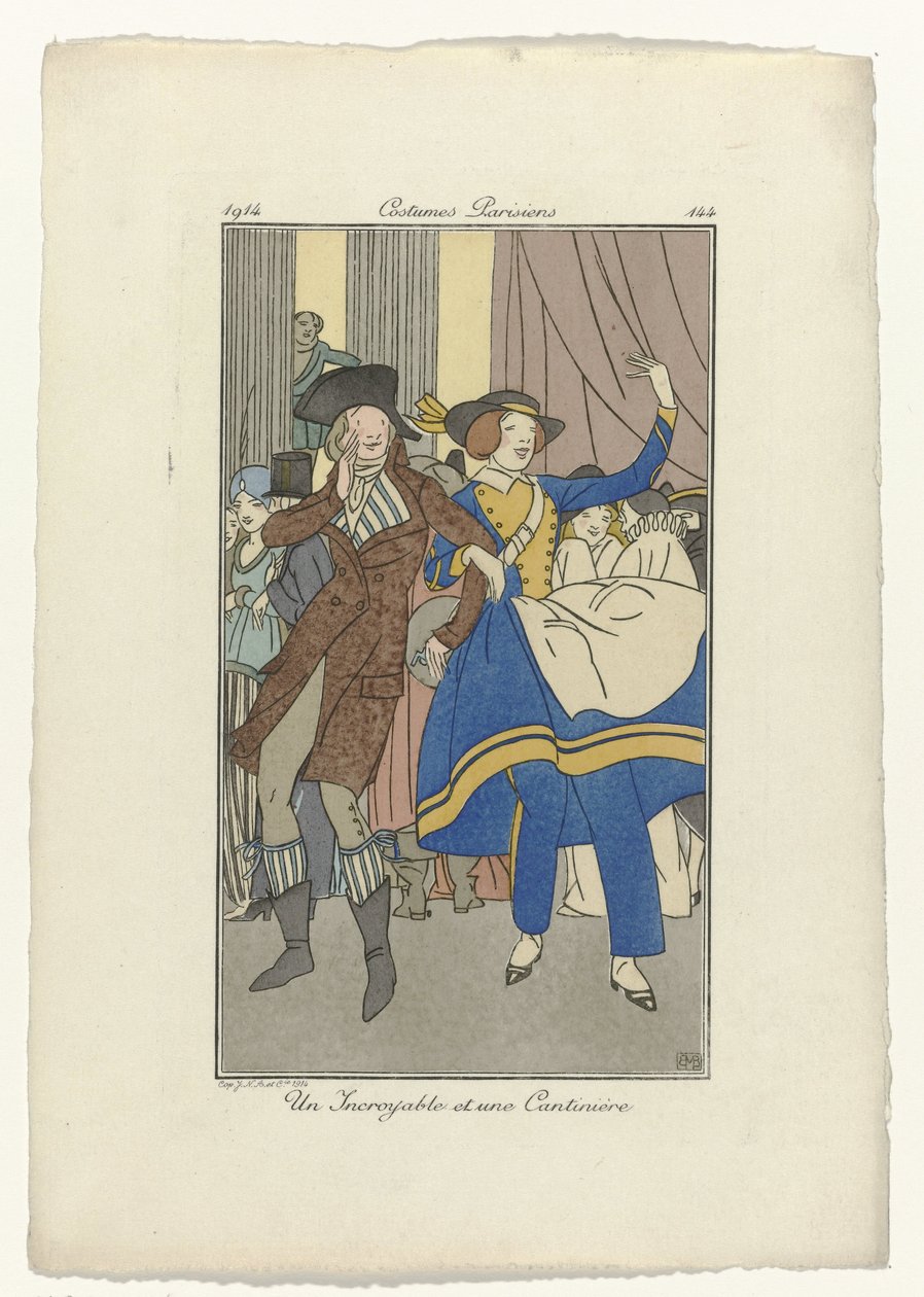 Journal des Dames et des Modes, Costumes Parisiens, 1914, 144. sz.: Egy hihetetlen és egy Cantinière alkotó: Monogrammist BMB