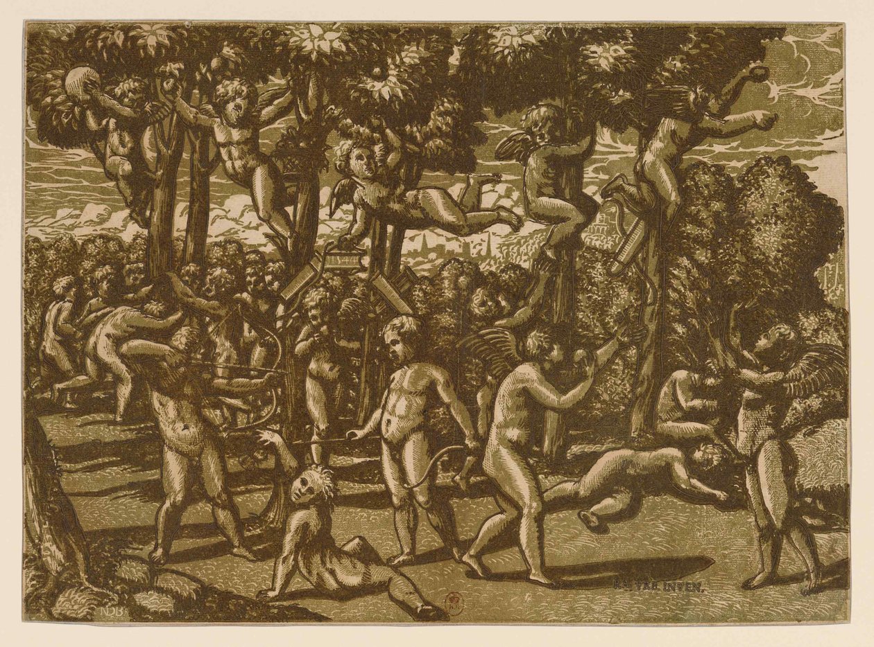 Putti Raphael után játszik, 1544. alkotó: Monogrammist NDB