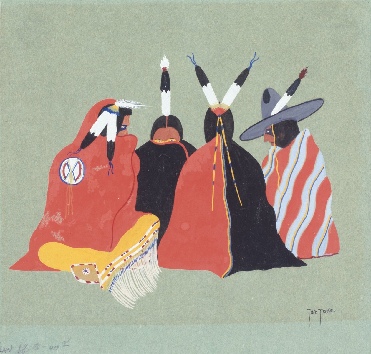 Kiowa Making Medicine, 1929 (tempera papíron) alkotó: Monroe Tsatoke