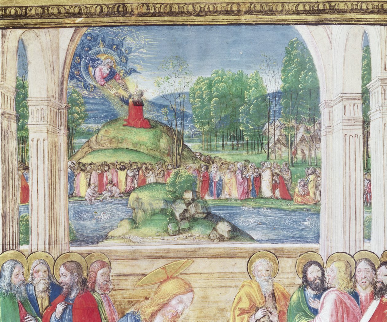 Ms 542 f.3v Mózes megkapja a törvény tábláit Istentől, Don Appiano által írt zsoltárból a Badia Fiorentina templomból, Firenzéből, 1514–1515 részlet a 78840-ből alkotó: Monte di Giovanni del Fora