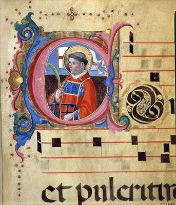 Ms 543 Historiált kezdőbetűje Szent Lőrincsel, egy zsoltárból, 1515 körül (vellum) alkotó: Monte di Giovanni del Fora