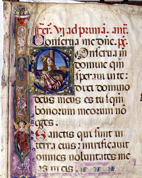 Ms 543 f.1r Dávid királyt ábrázoló „C” kezdőbetű, a „D” zsoltárból, 1515 körül (vellum) alkotó: Monte di Giovanni del Fora