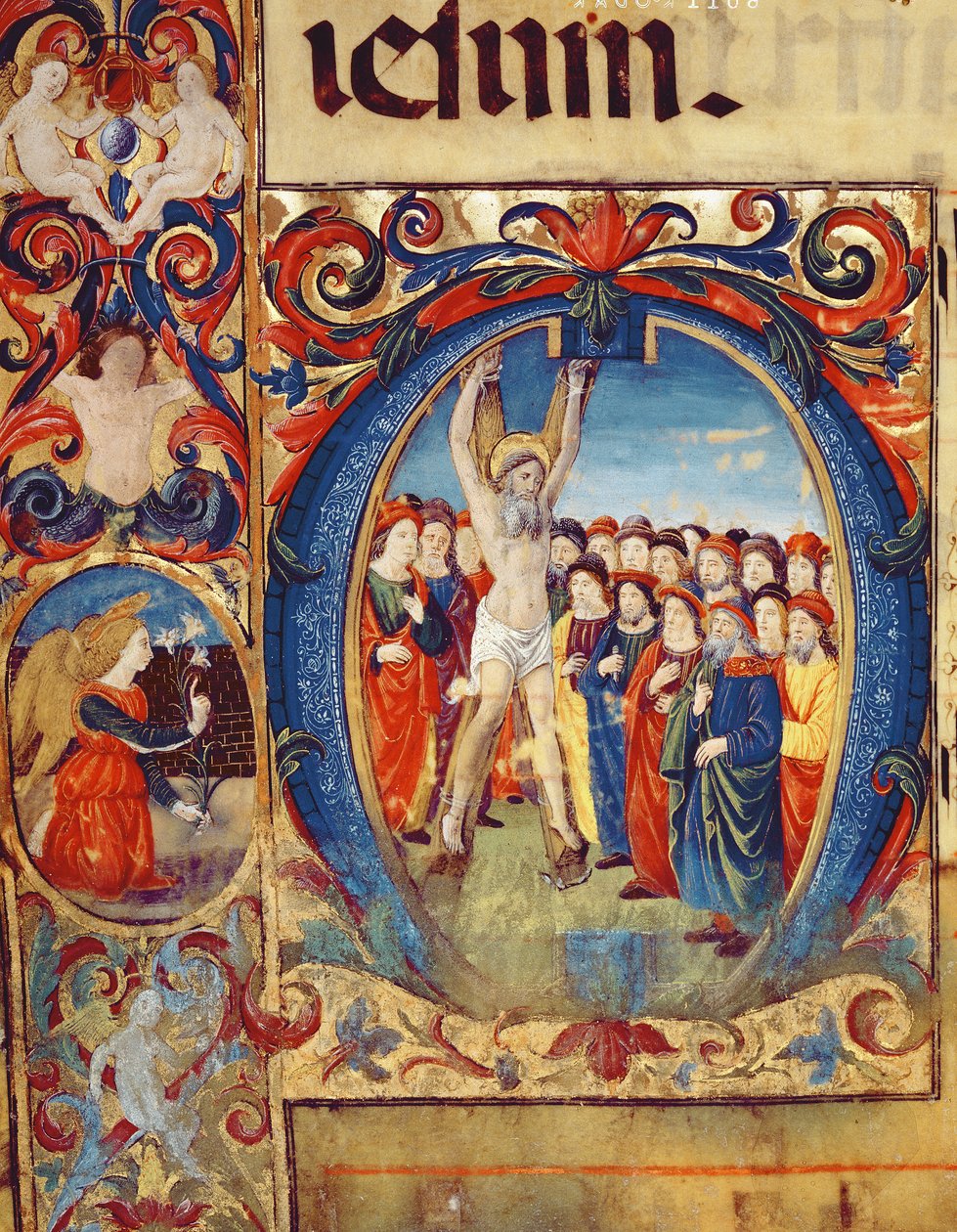 Ms 543 f.5v Történelmi kezdetű O Szent András keresztre feszítésével, egy zsoltárból, 1515 körül alkotó: Monte di Giovanni del Fora