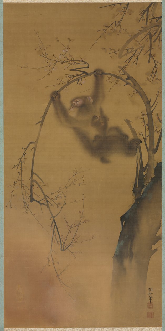 Majmok a cseresznyefában, Majmok a sziklapárkányon, 1615-1868. alkotó: Mori Sosen