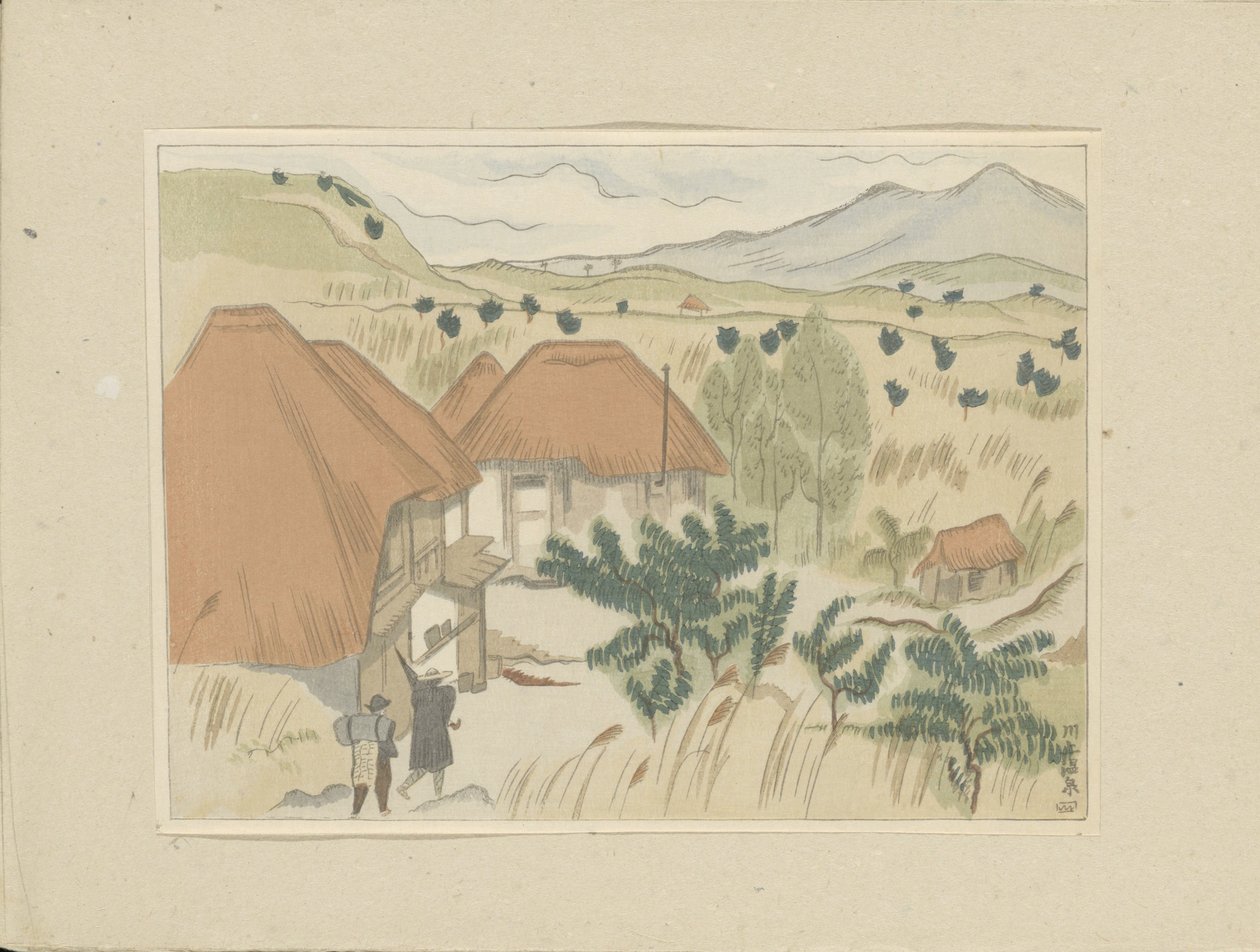 Kawakami melegvizes források Kawakami Onsen (cím a tárgyon) Második rész, Aizu terület (sorozat címe) Dai nishû, Aizu no bu (sorozat címe) Japán tájképek (sorozat címe) Nihon fûkei hanga (sorozat címe) alkotó: Morita Tsunetomo