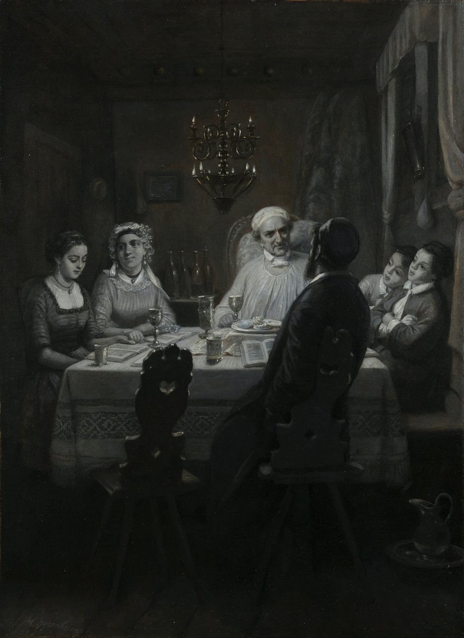 Seder (A húsvéti étkezés) (Húsvét estéje) alkotó: Moritz Daniel Oppenheim
