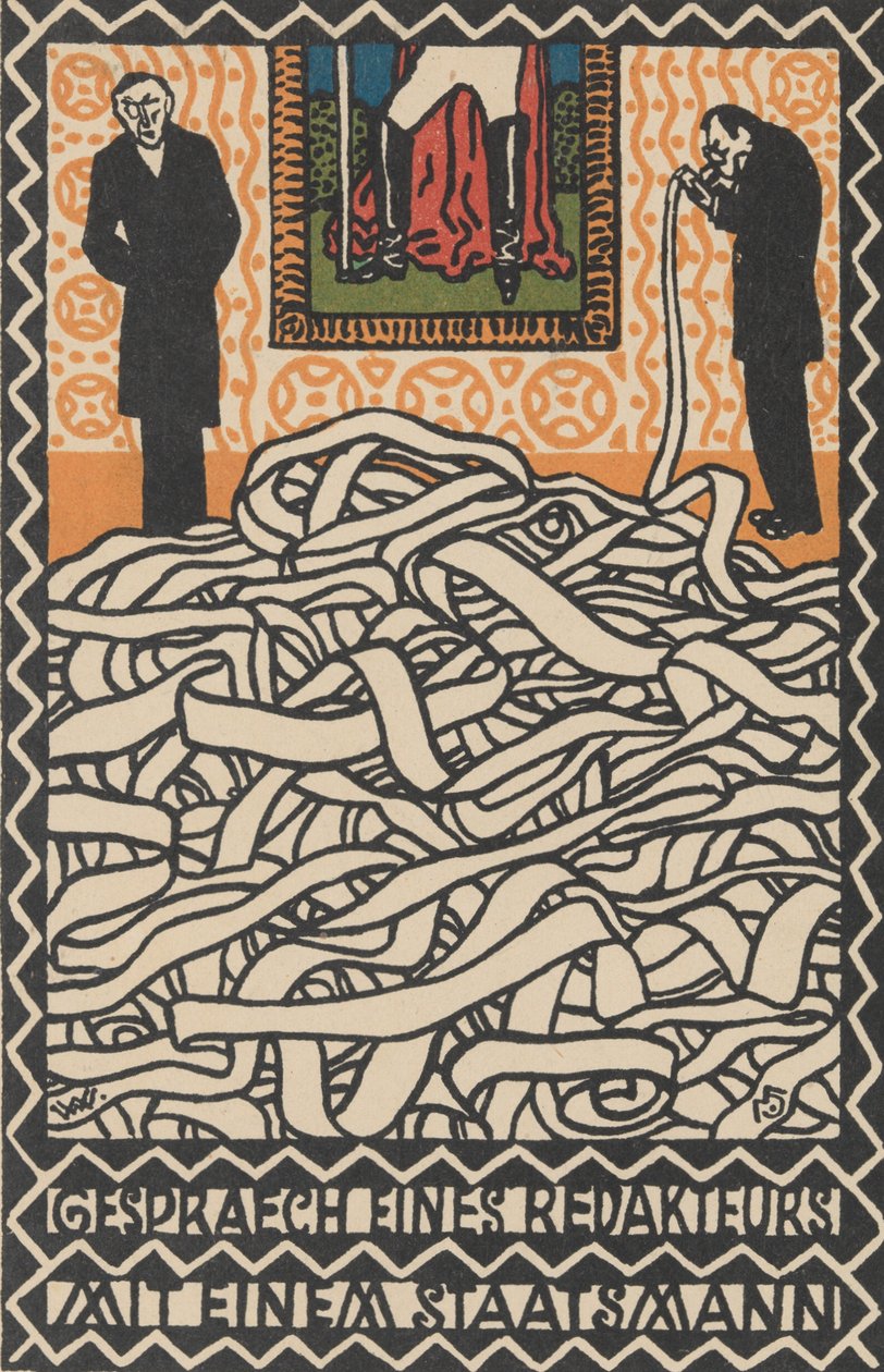Szerkesztői beszélgetés államférfival A szerkesztő konzerválása államférfival, 1907. alkotó: Moritz Jung