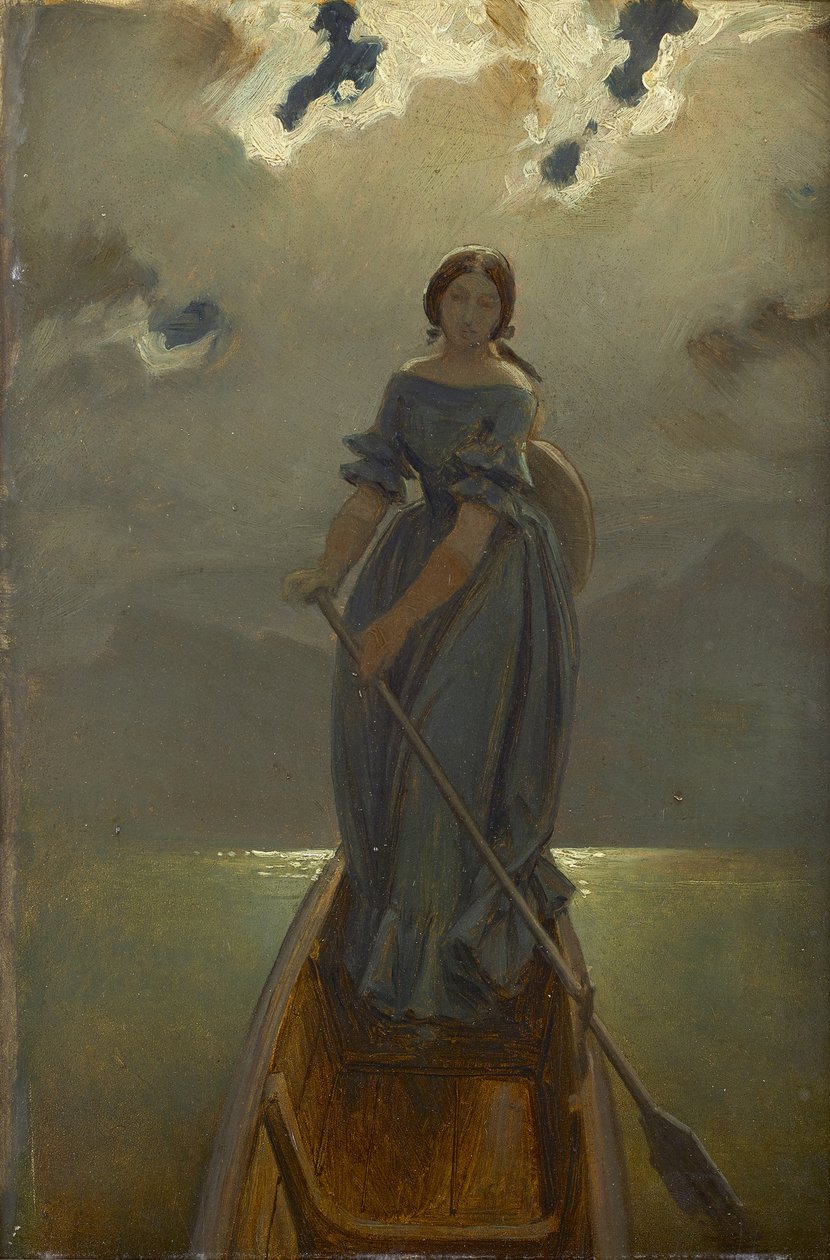 Marie Spaun bárónő a csónakban a Gmundner See-nél, c. 1851. alkotó: Moritz Ludwig von Schwind