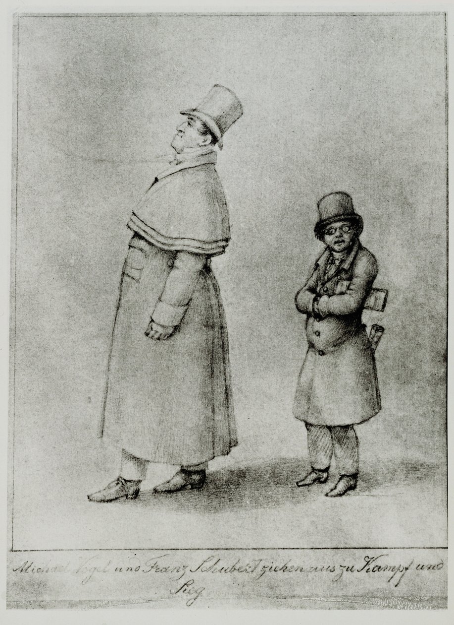 Johann Michael Vogl és Franz Schubert csatába és győzelemre menetel ... (metszet) alkotó: Moritz Ludwig von Schwind