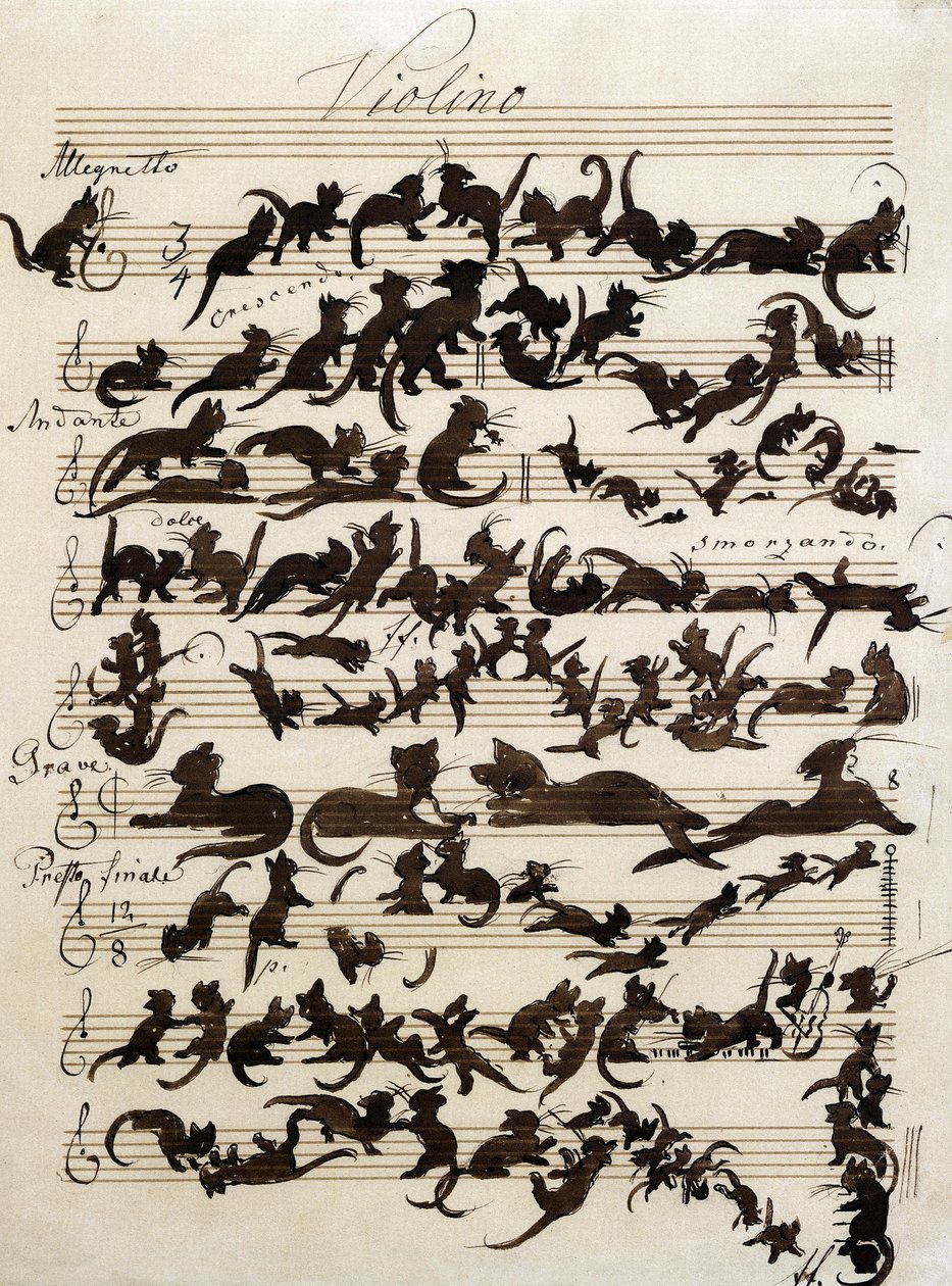 A Macska szimfóniája (Die Katzensymphony) Moritz von Schwind 1868-as rajza. Staatliche Kunsthalle Karlsruhe. alkotó: Moritz Ludwig von Schwind
