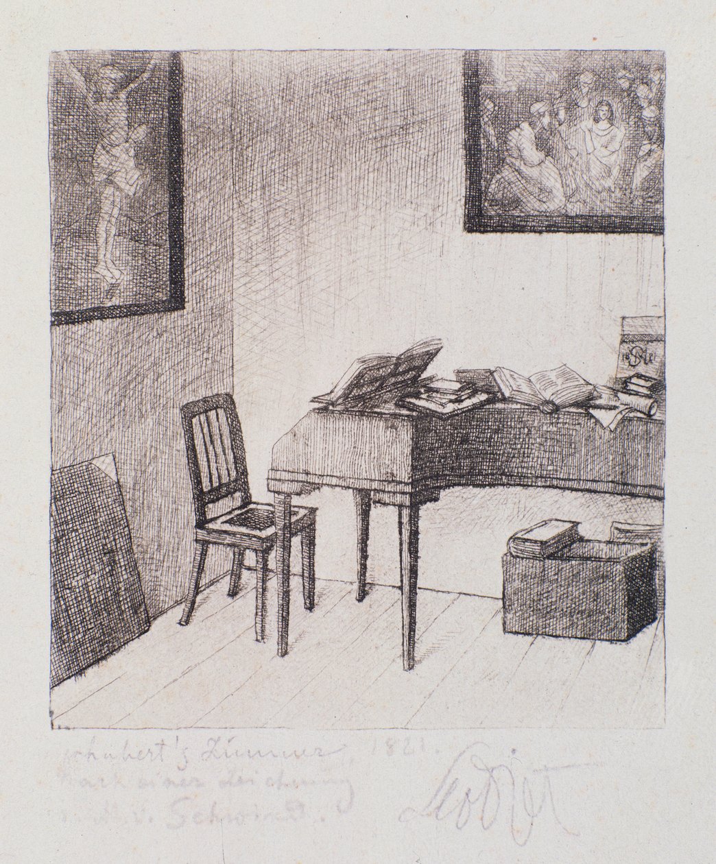 Kilátás Franz Schubert szobájára (nigrázva) alkotó: Moritz Ludwig von Schwind