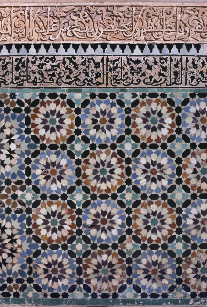 A főudvar fala, részlet, a szaadiak építették 1565-ben (zellij csempe és stukkó munka) alkotó: Moroccan School