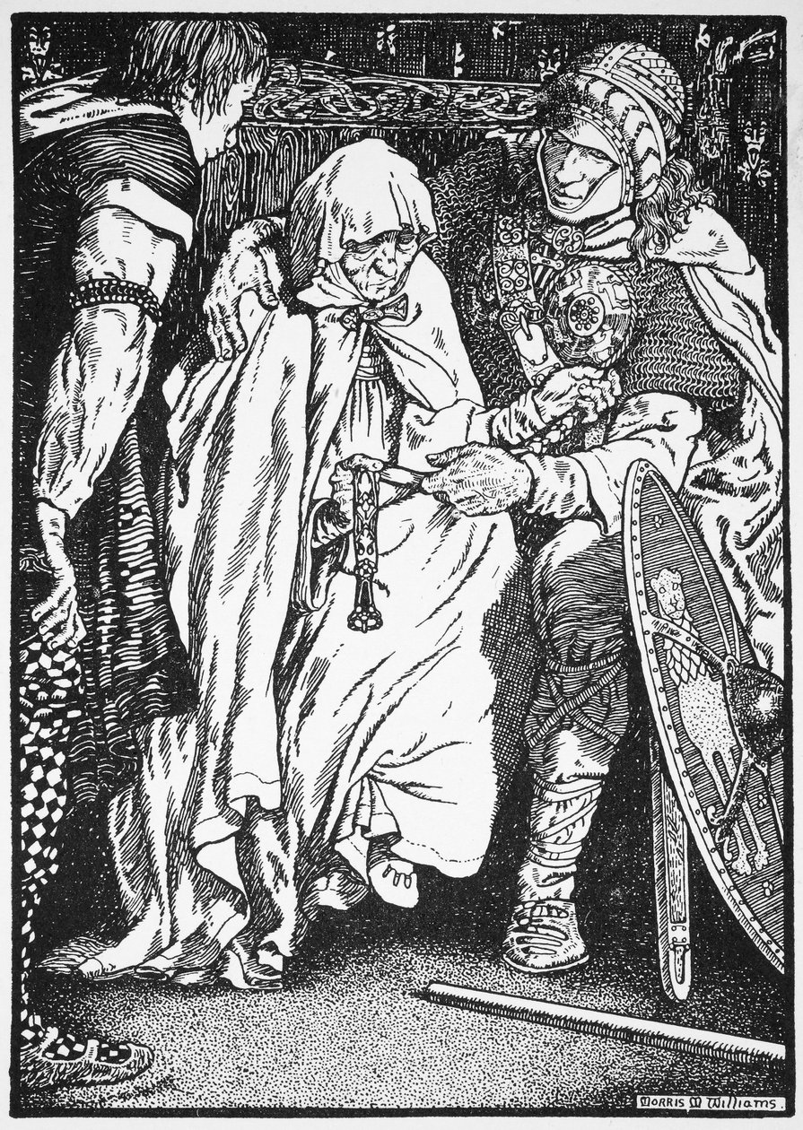 „Olaf a karjába vette az öregasszonyt”, 10. vagy 11. század, 1913 alkotó: Morris Meredith Williams