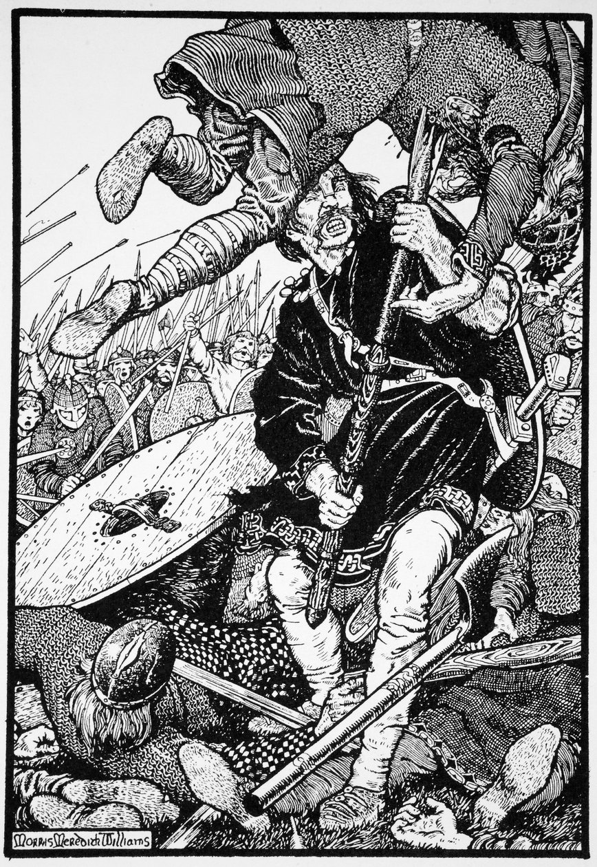 Thorolf megöli Earl Hringet Brunanburgh-ban, 1913-ban. alkotó: Morris Meredith Williams