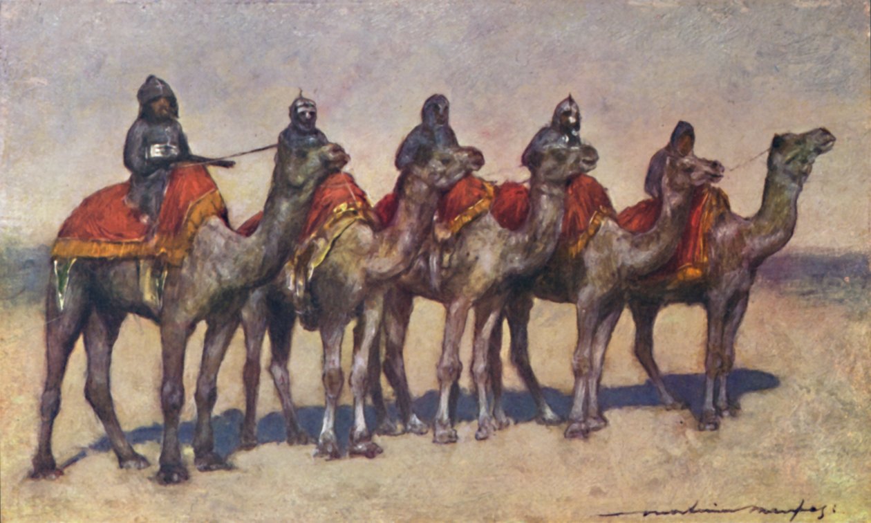 „Fegyveres tevelovasok Bikanirból”, 1903 alkotó: Mortimer L Menpes