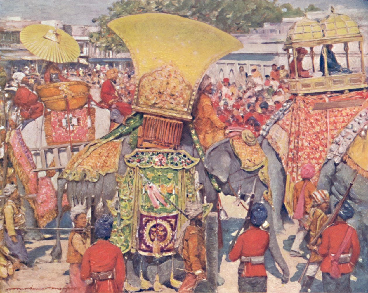 "Burmai elefántok az állam belépésekor", 1903 alkotó: Mortimer L Menpes